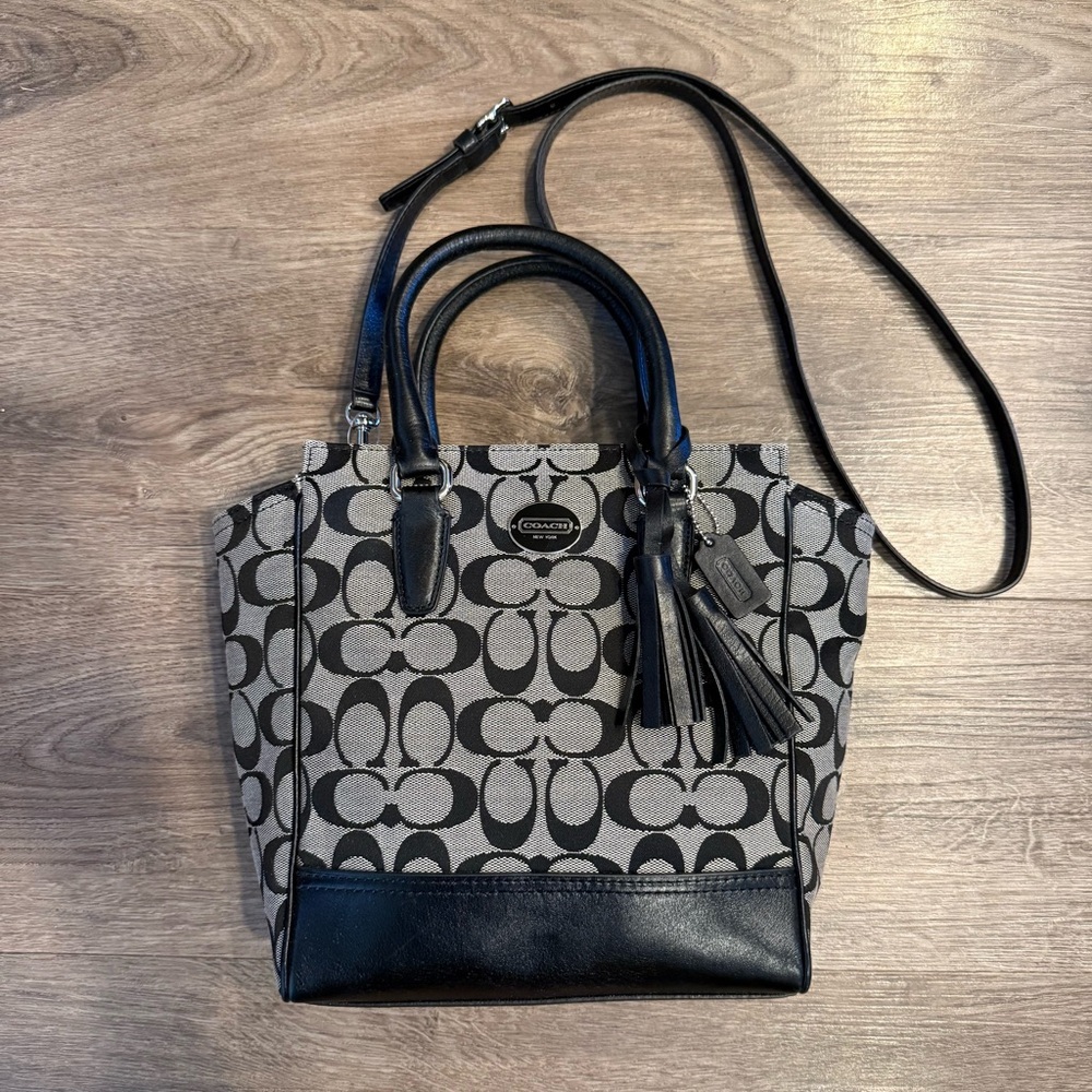Coach Signature Legacy Mini Tanner Black & White Tote Bag - Picture 2 of 8